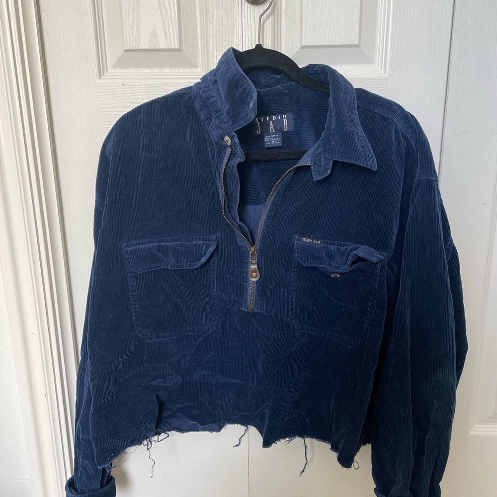 cropped corduroy quarter zip jacket